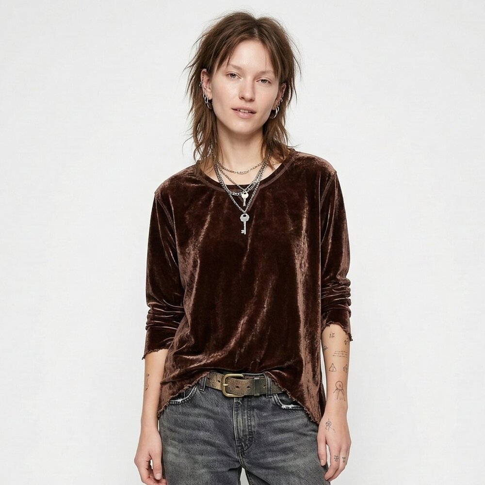 J. Jill Blouse Brown Velour Grunge Goth Whimsigoth Punk Casual L